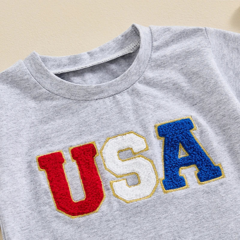 Short Sleeve Embroidery USA T-Shirt