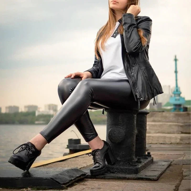 Black Leather High Waist Leggings