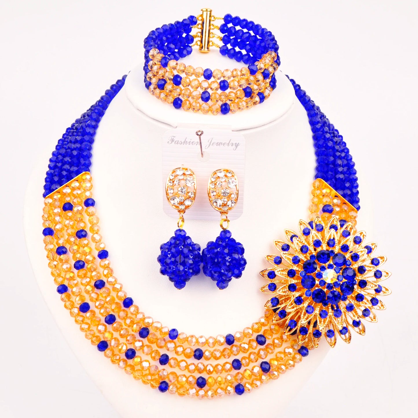 Royal Blue Transparent Crystal Beaded Jewelry Set