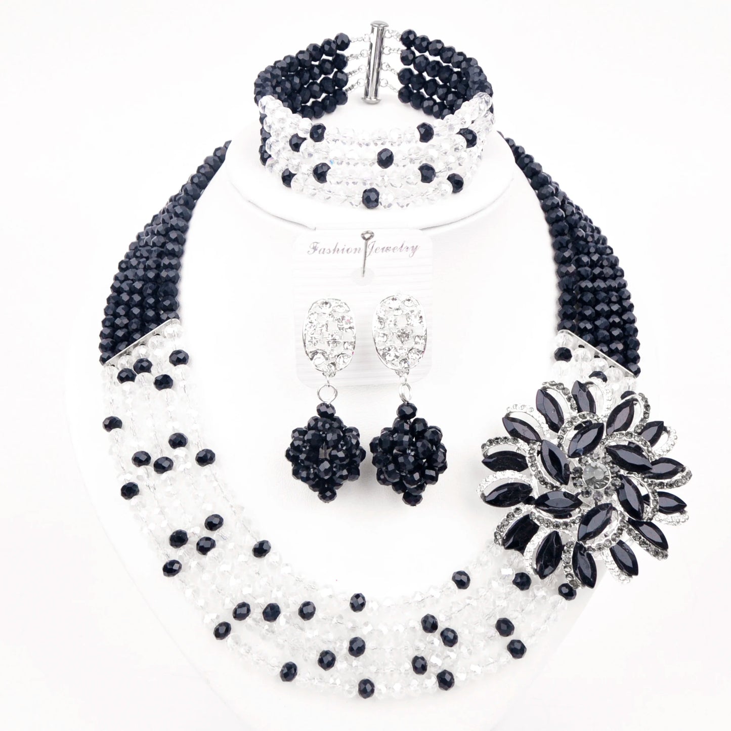 Royal Blue Transparent Crystal Beaded Jewelry Set