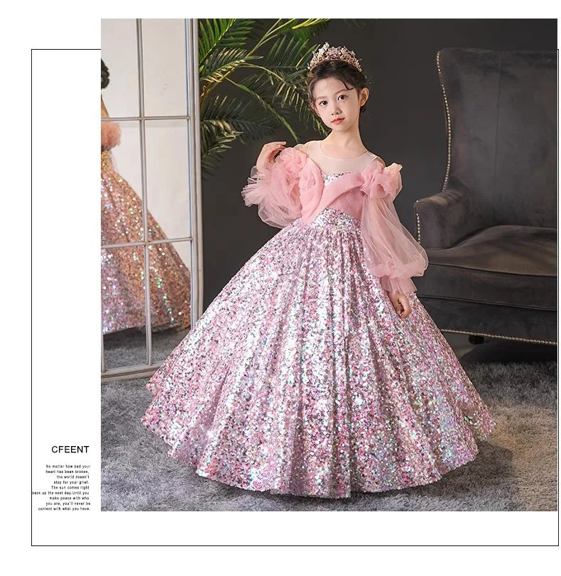 Teenmiro Evening Dresses for Kids Children's Dress Girl Party Luxury Ball Gowns Infants Princess Sequins Costumes for Banquet