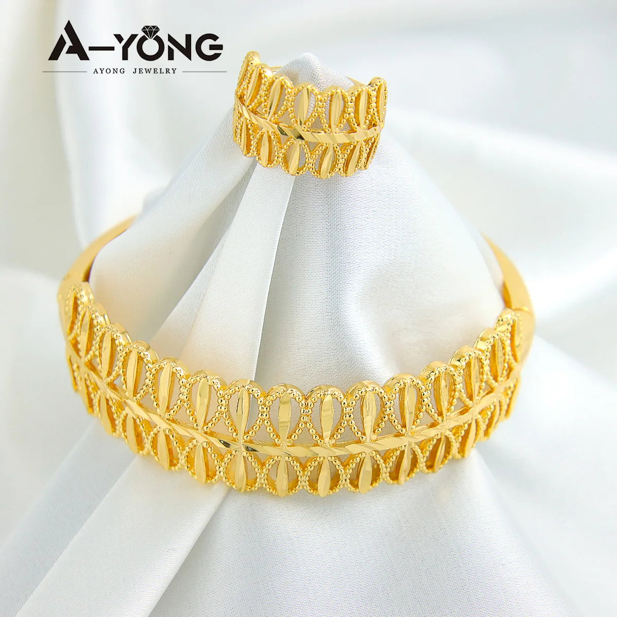 21K Gold Color Plated Coins Bracelet Ring Set