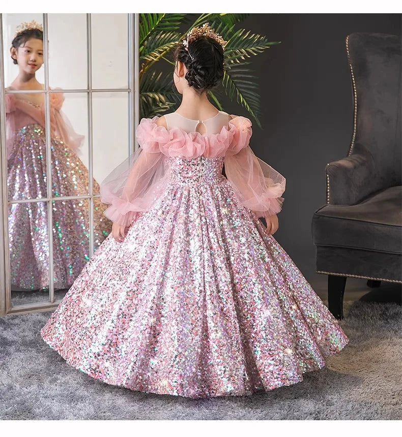 Teenmiro Evening Dresses for Kids Children's Dress Girl Party Luxury Ball Gowns Infants Princess Sequins Costumes for Banquet