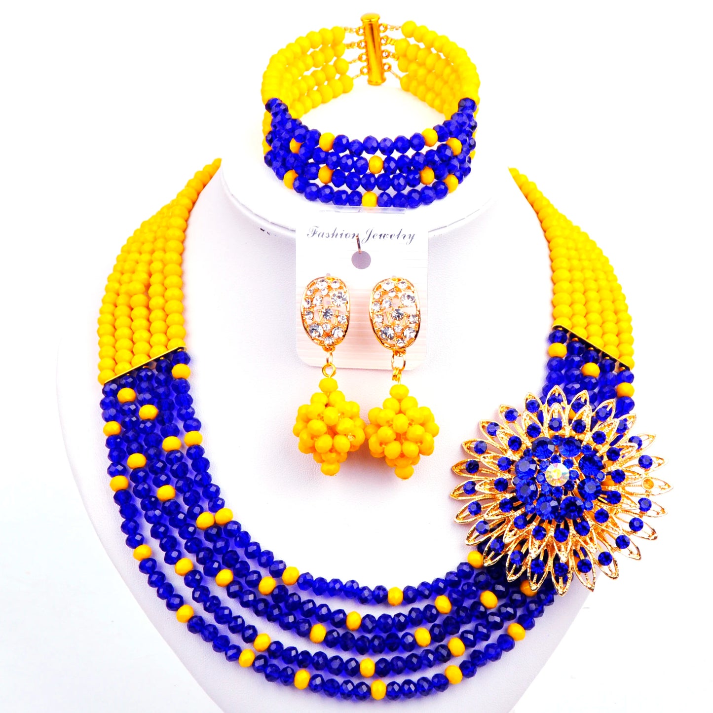 Royal Blue Transparent Crystal Beaded Jewelry Set