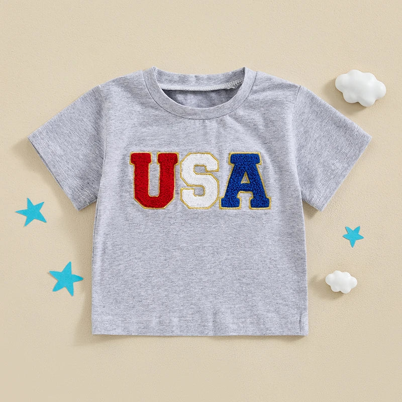 Short Sleeve Embroidery USA T-Shirt