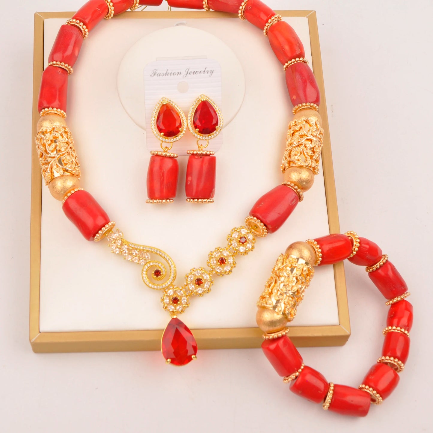 32 inches Coral Beads Necklace Jewelry Sets