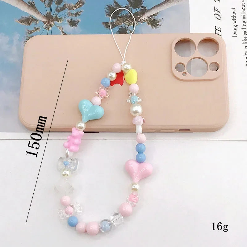 Acrylic Flower Cat Head Beads Charm Phone Chain