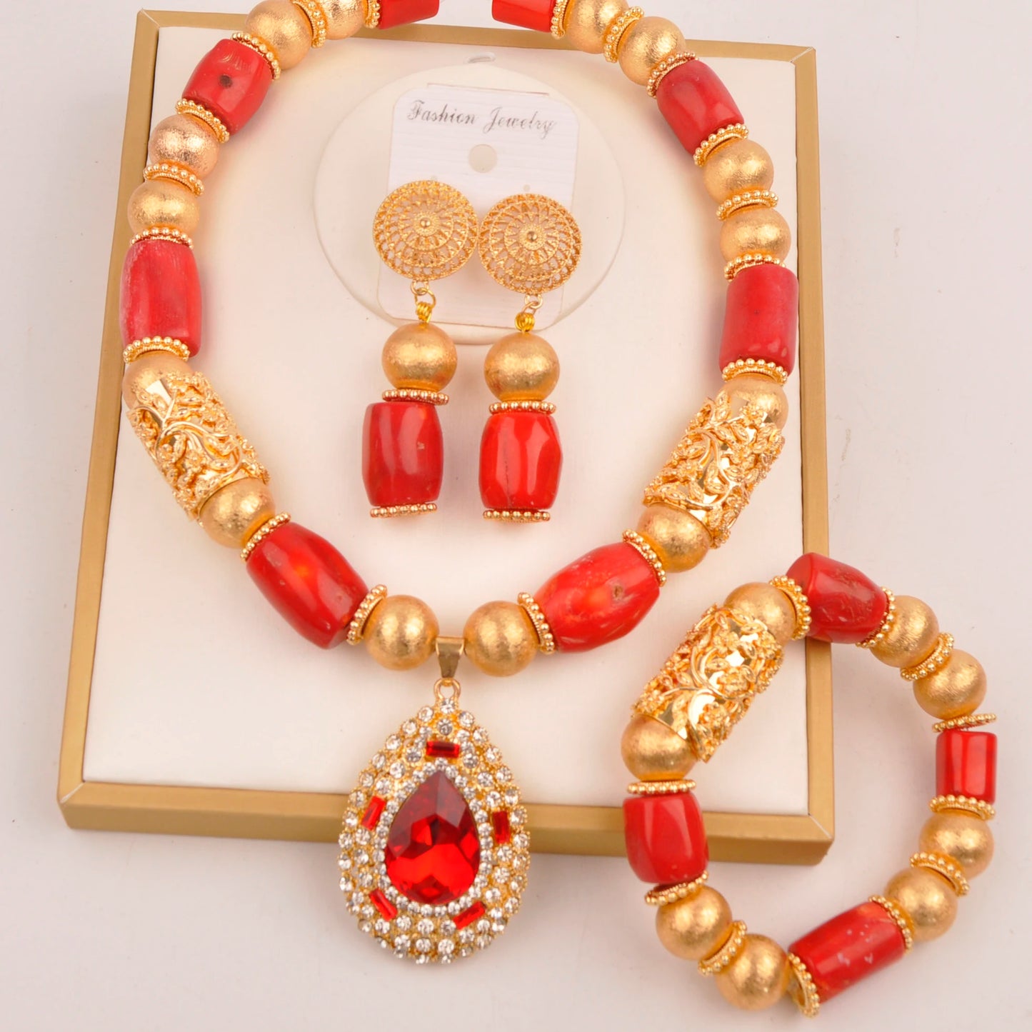 32 inches Coral Beads Necklace Jewelry Sets