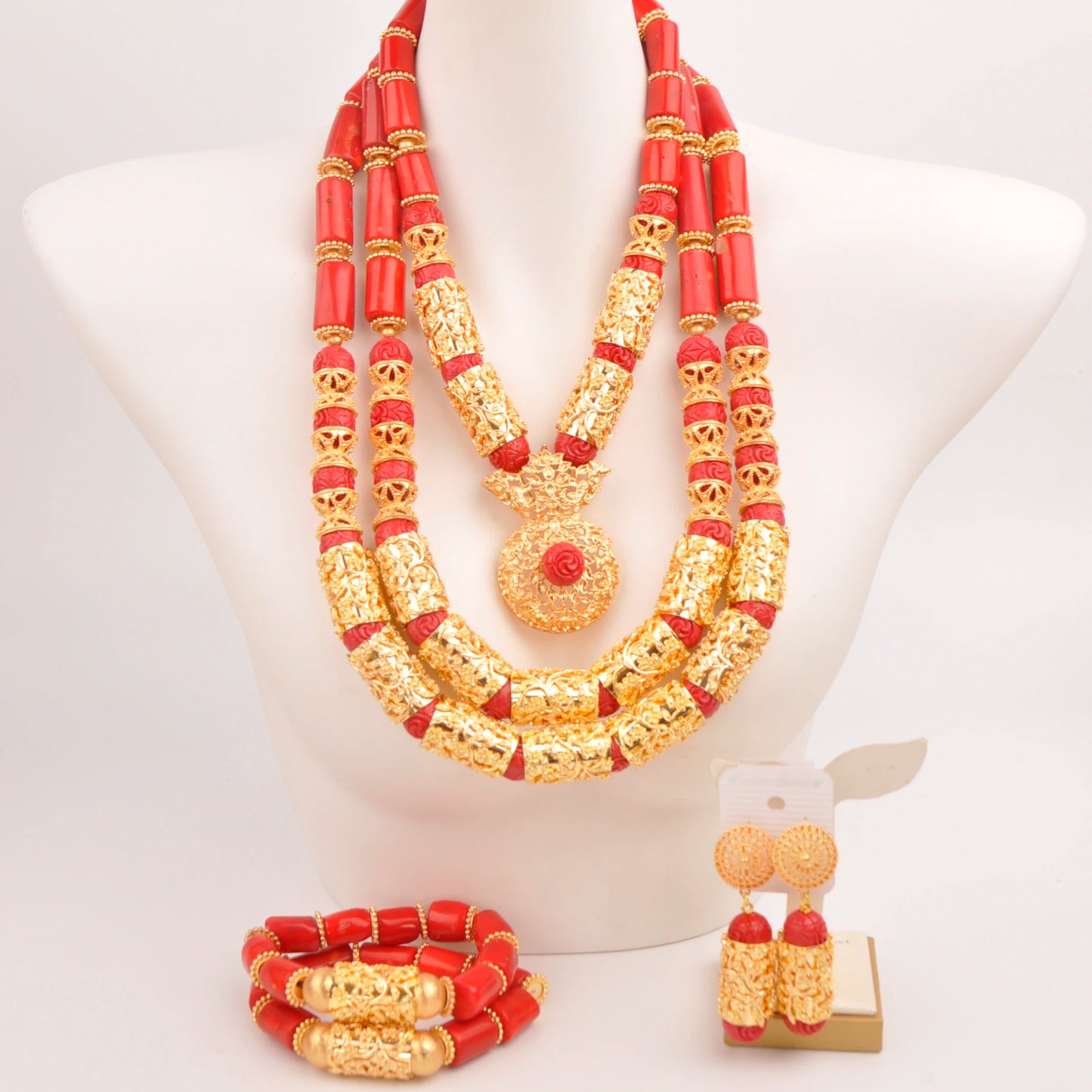 32 inches Coral Beads Necklace Jewelry Sets