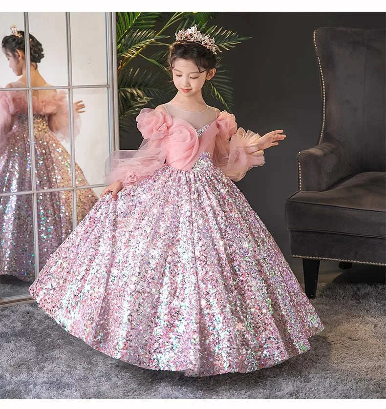 Teenmiro Evening Dresses for Kids Children's Dress Girl Party Luxury Ball Gowns Infants Princess Sequins Costumes for Banquet