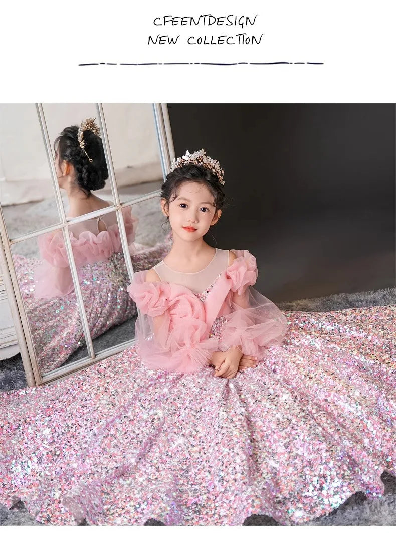 Teenmiro Evening Dresses for Kids Children's Dress Girl Party Luxury Ball Gowns Infants Princess Sequins Costumes for Banquet