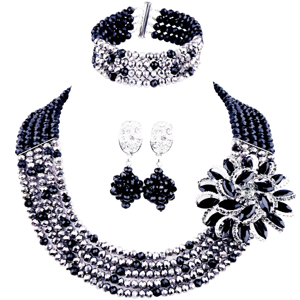 Royal Blue Transparent Crystal Beaded Jewelry Set