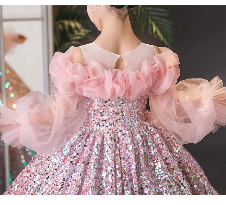 Teenmiro Evening Dresses for Kids Children's Dress Girl Party Luxury Ball Gowns Infants Princess Sequins Costumes for Banquet