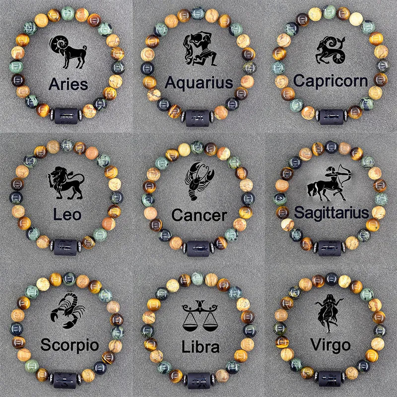 Astrology Zodiac Precious Stone Beads Bracelets