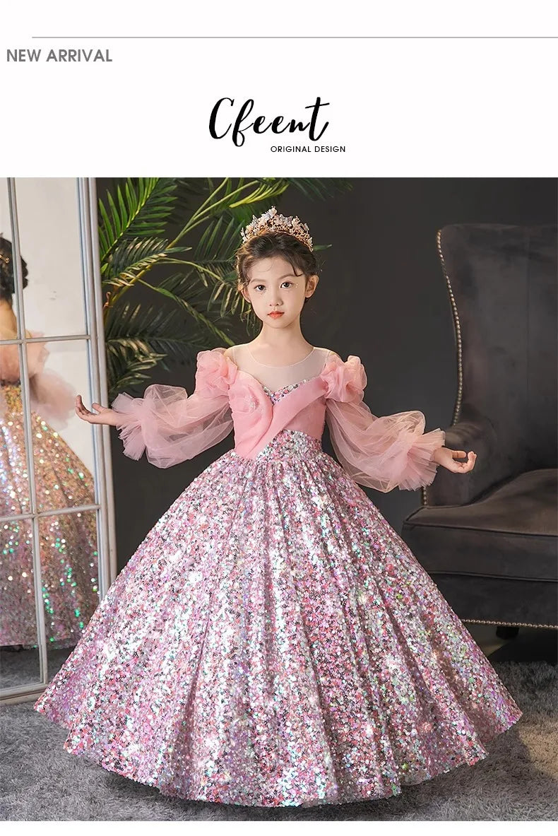 Teenmiro Evening Dresses for Kids Children's Dress Girl Party Luxury Ball Gowns Infants Princess Sequins Costumes for Banquet