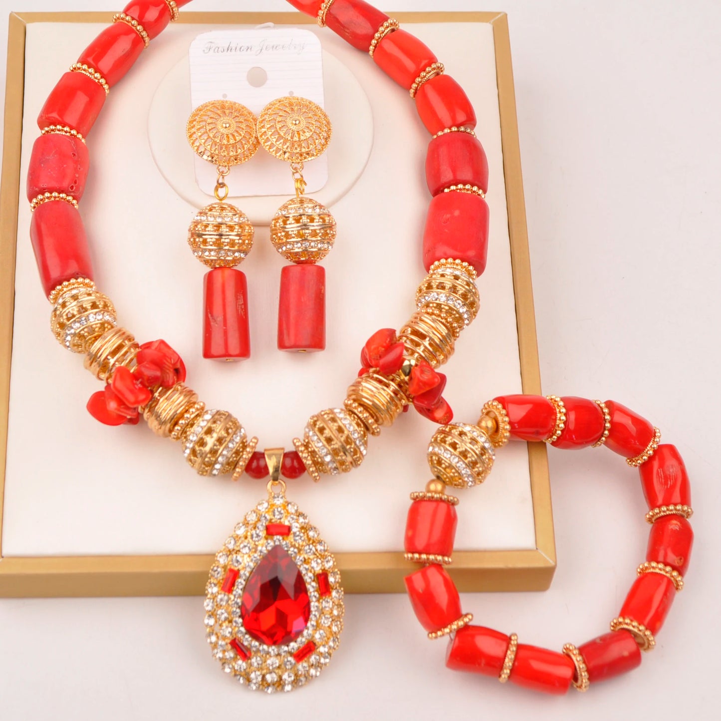 32 inches Coral Beads Necklace Jewelry Sets