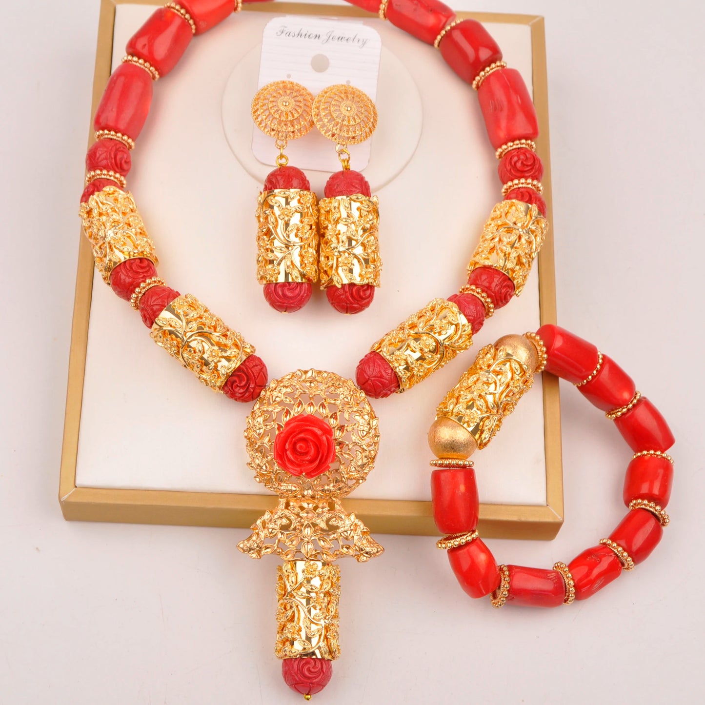 32 inches Coral Beads Necklace Jewelry Sets