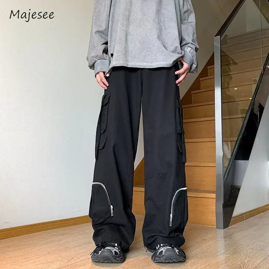 Cargo Pants Men American Style Chic All-match Full Length Streetwear Pockets Leisure Autumn Simple Loose Males Ins Daily New