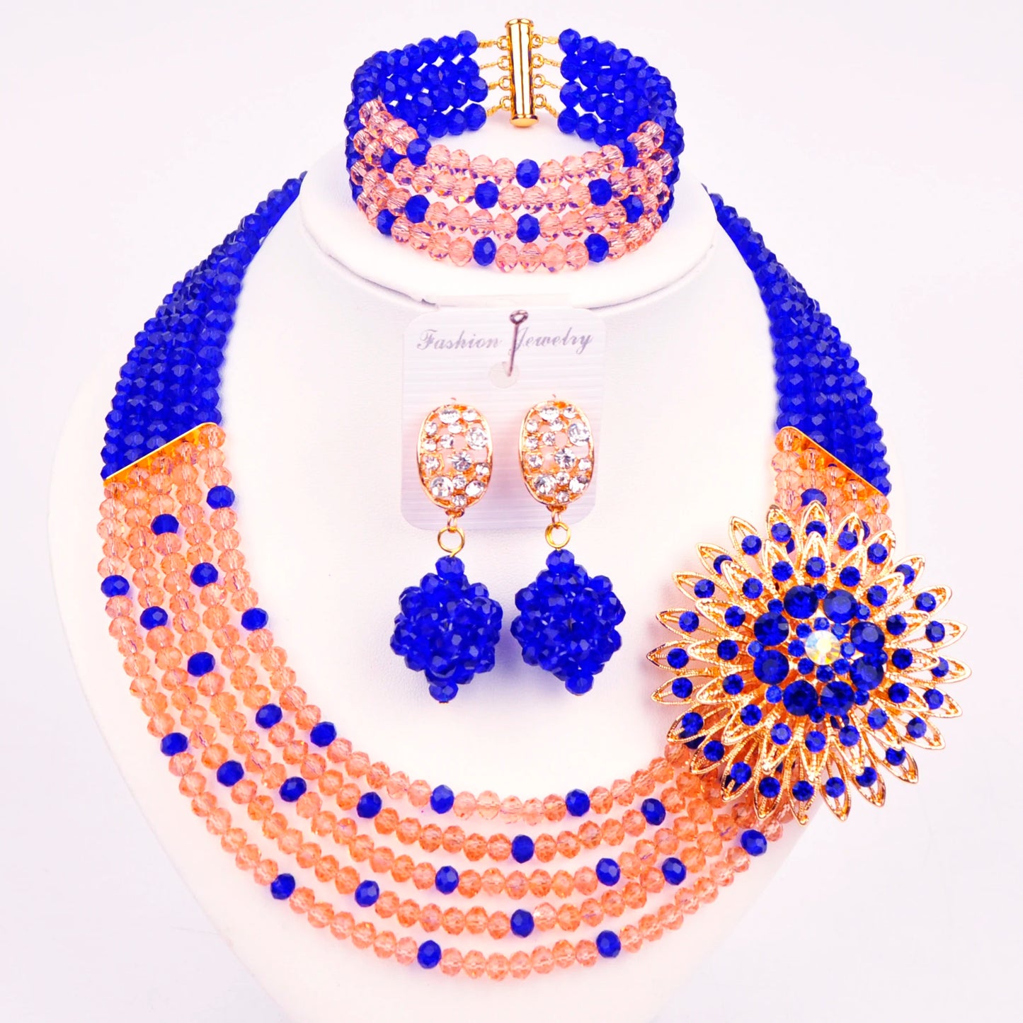 Royal Blue Transparent Crystal Beaded Jewelry Set