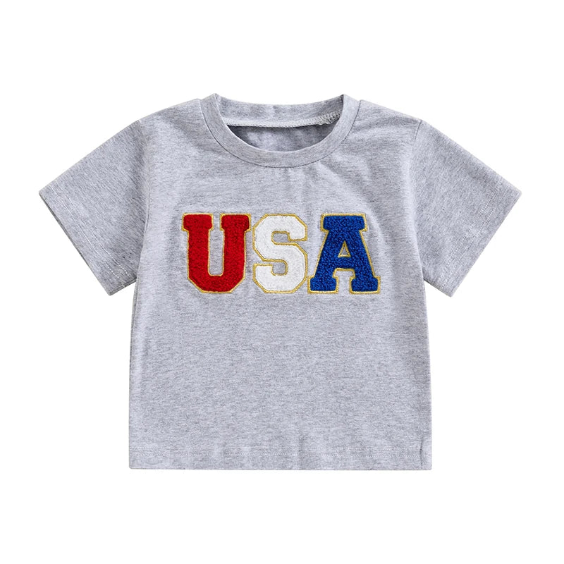 Short Sleeve Embroidery USA T-Shirt