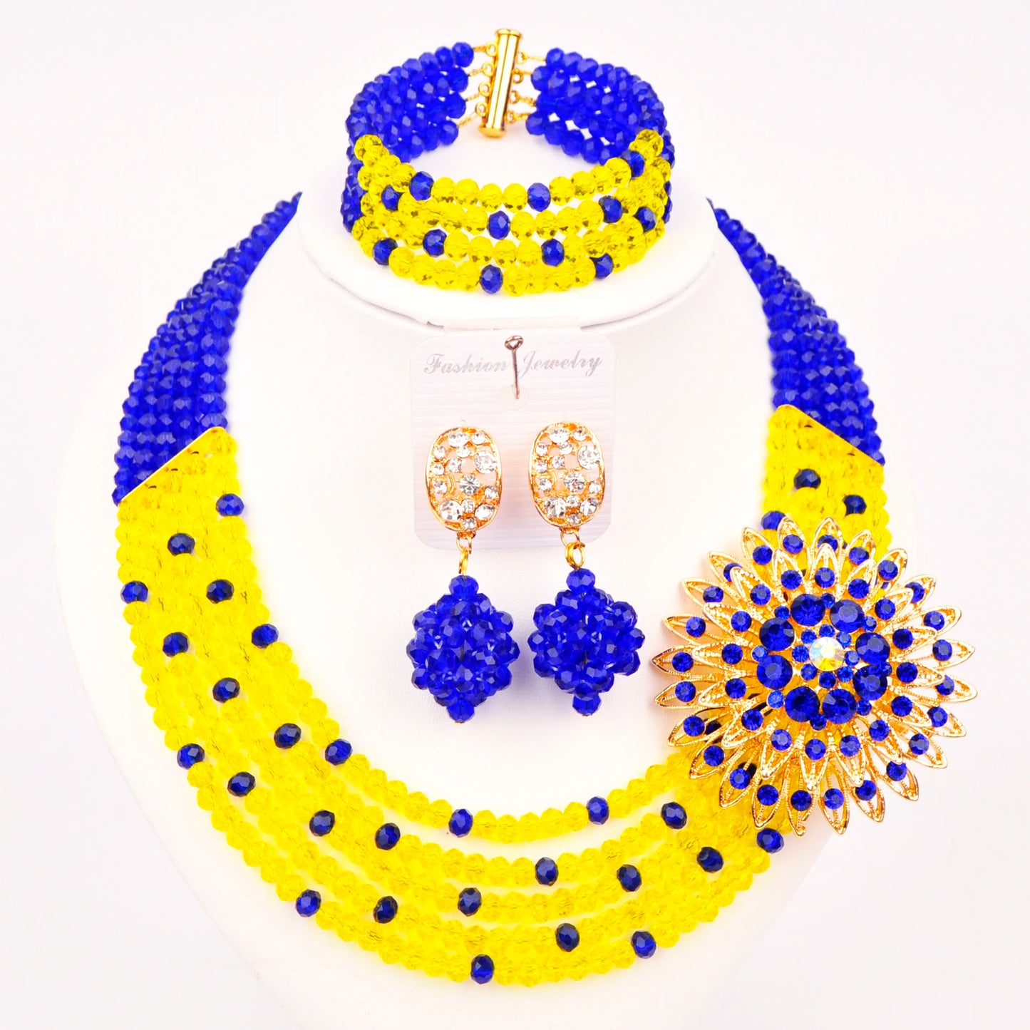 Royal Blue Transparent Crystal Beaded Jewelry Set