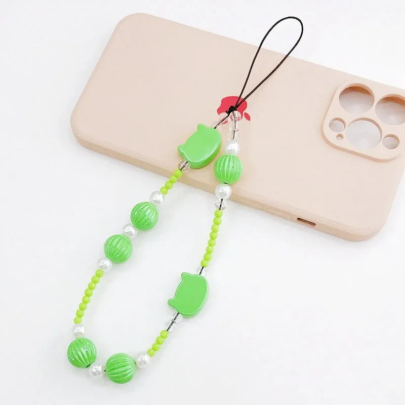 Acrylic Flower Cat Head Beads Charm Phone Chain