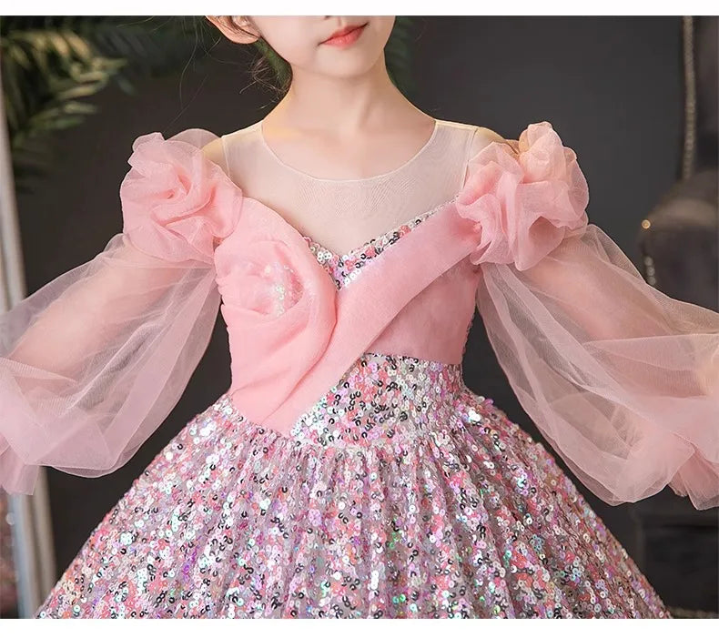 Teenmiro Evening Dresses for Kids Children's Dress Girl Party Luxury Ball Gowns Infants Princess Sequins Costumes for Banquet